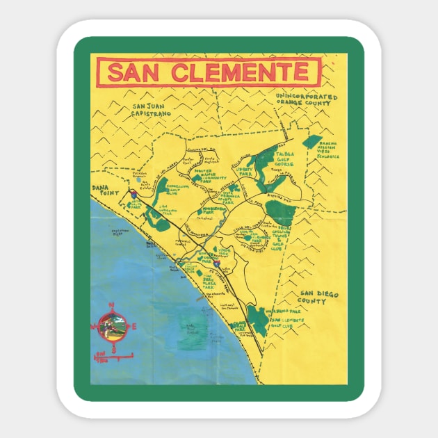 San Clemente Sticker by PendersleighAndSonsCartography
